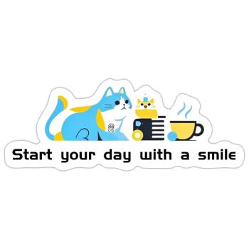 Blue Cat Café Morning - Sticker - white matte - Front