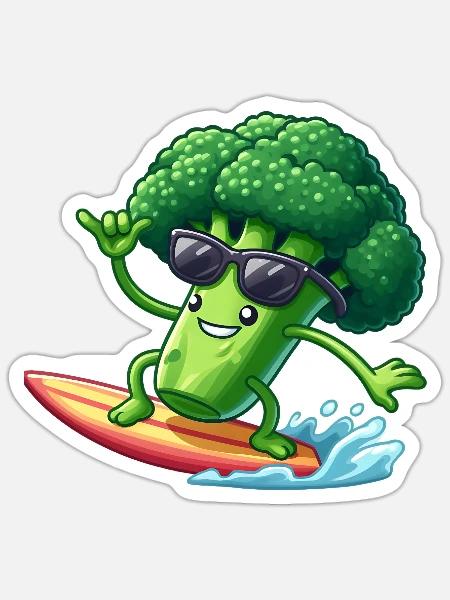 Brocoli surfant - Sticker - blanc mat
