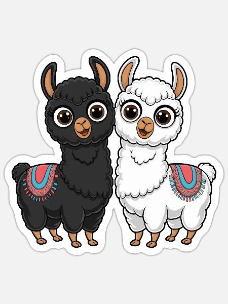 Pair of Llamas - black and white - Sticker - white matte