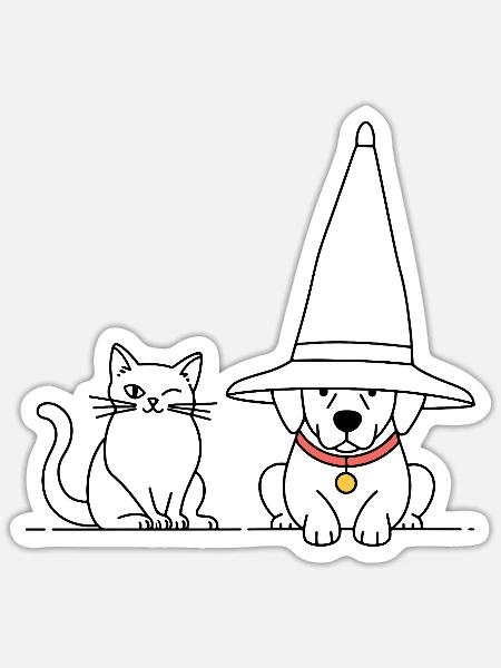 Witch Dog and Cat - Sticker - white matte