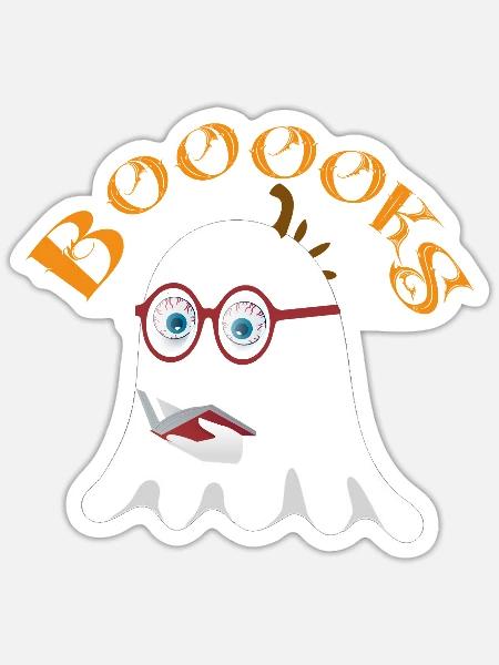Bookish Ghost with Glasses - Sticker - white matte