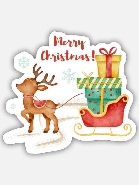 The reindeer and the car full of presents - Sticker - white matte