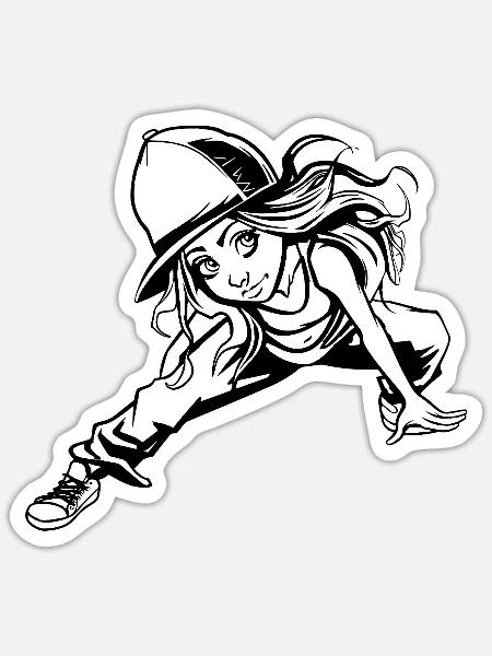 Breakdancing Girl Drawing - Sticker - white matte