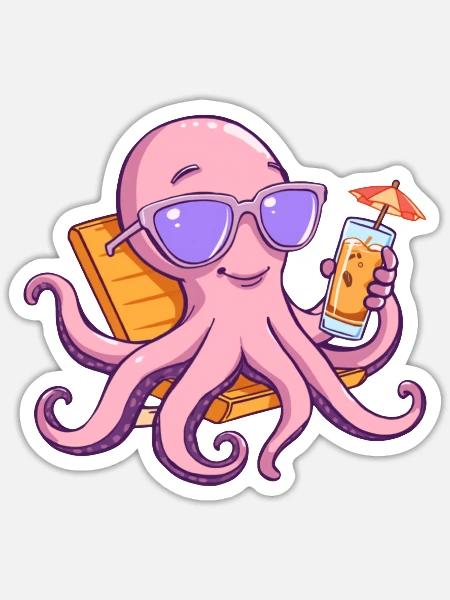 Sunny Octopus Lounge - Sticker - white matte