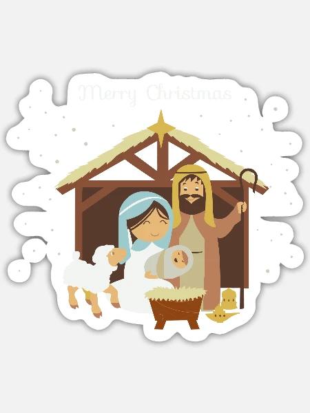Merry Christmas Nativity Scene Christian Faith Hol - Sticker - white matte