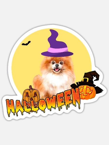 Pomeranian Halloween - Sticker - white matte