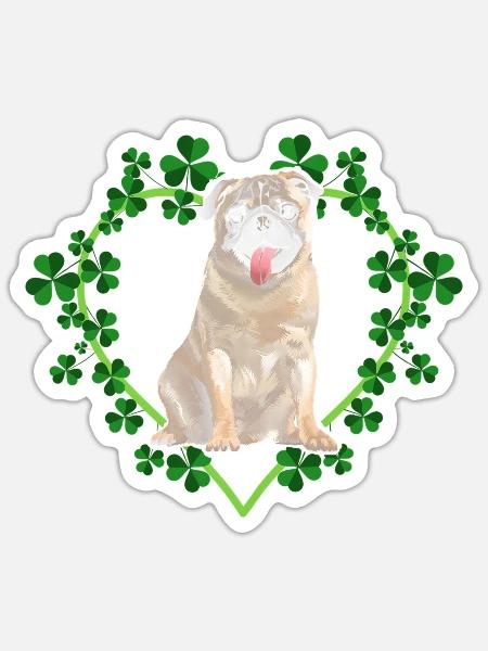 Pug Shamrock St Patrick'S Day - Sticker - white matte