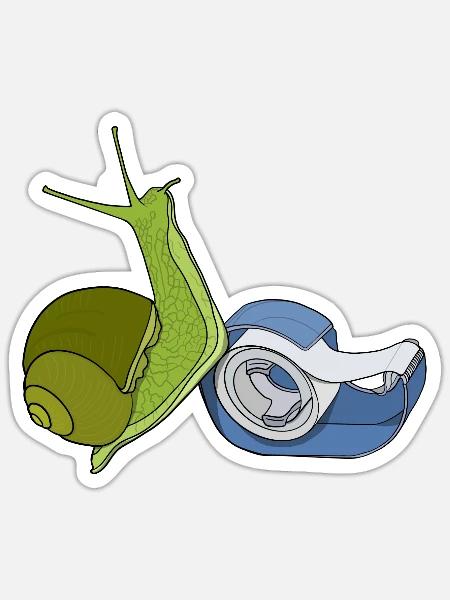 Snail with a tape dispenser funny - Sticker - white matte
