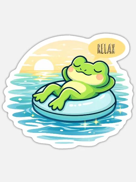 Zen Frog Sunset Float - Sticker - white matte