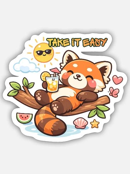 Cute Red Panda Summer Vibes - Sticker - white matte