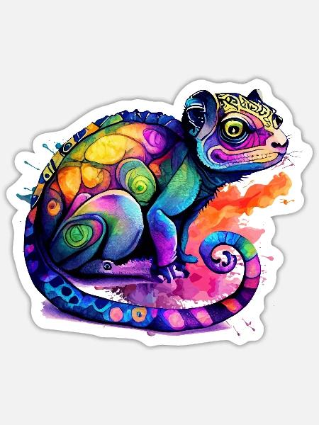 Rainbow Watercolor Chameleon - Sticker - white matte