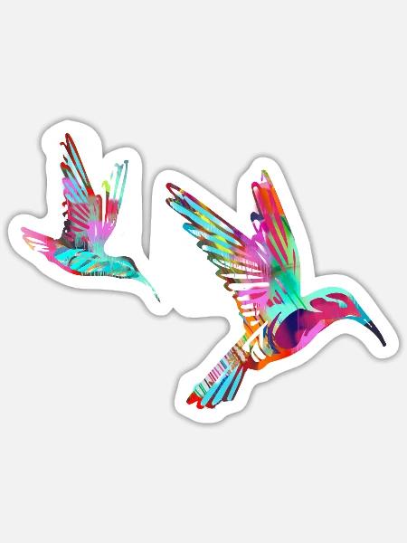 bird, painting,Birds, hummingbird, watercolour - Sticker - white matte