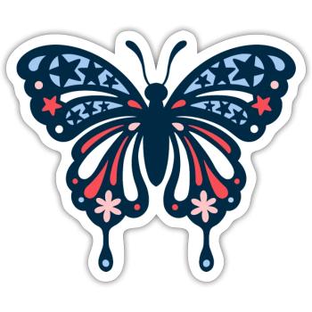 red white and blue butterfly - Sticker - white matte - Front