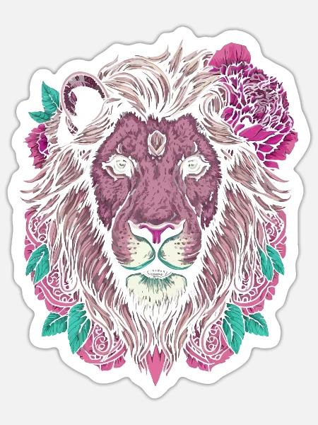 Floral Lion - Sticker - white matte