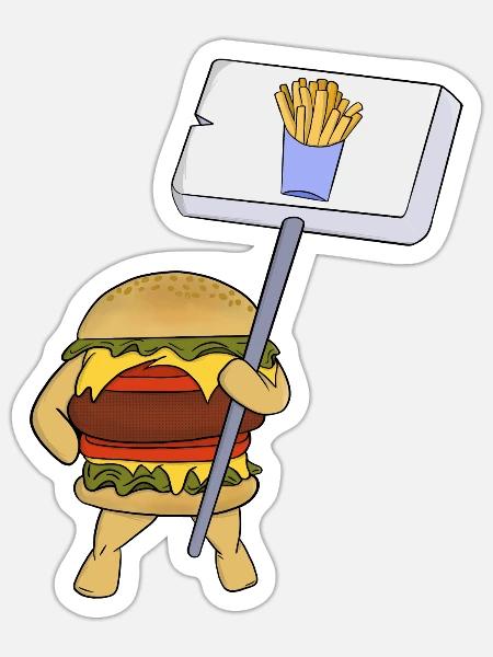 Burger protesting in favor of fries - Sticker - white matte