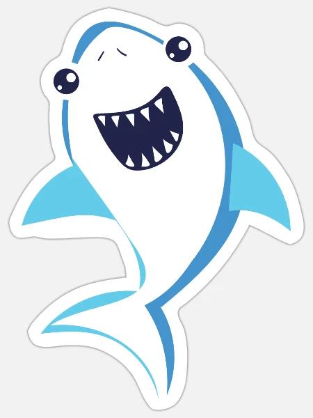 Cute Shark Little Shark Blue Shark - Sticker - white matte