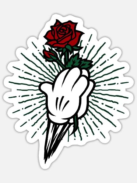 Rose Fist Bloom – Puissance et Beauté Unies - Sticker - blanc mat