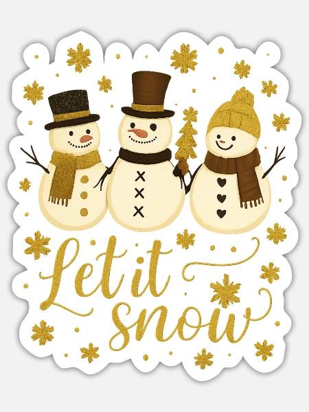 Let It Snow Trio Snowmen Gold - Sticker - white matte