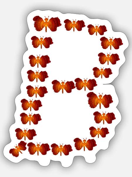 The B is written by stacking drawn butterfl - Sticker - white matte