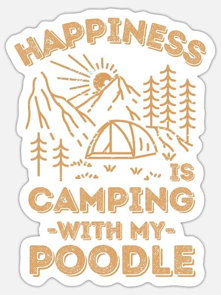 Camping with poodle - Sticker - white matte
