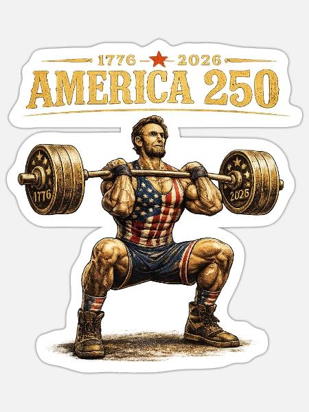 America 250 Mighty LifterAbraham Lincoln Gym - Sticker - white matte