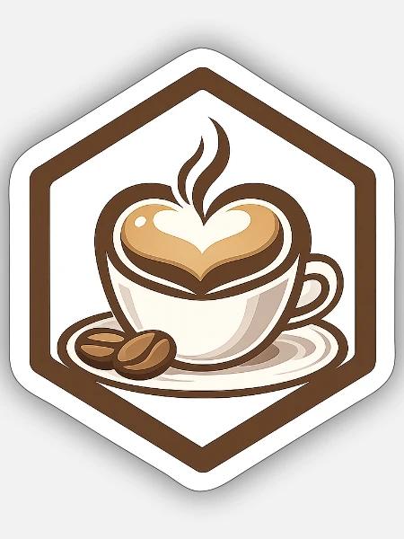 Heart Steam Coffee Cup Hex Badge - Sticker - white matte