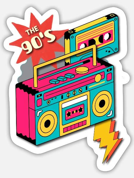Cartoon Illustration 90 s Cassette - Sticker - white matte