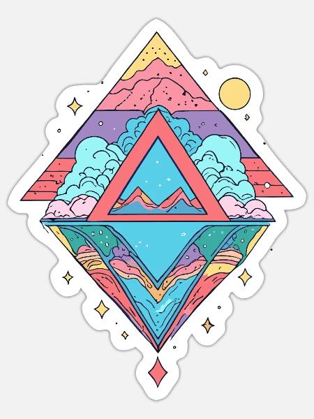 Geometric Mountain Dreamscape - Sticker - white matte