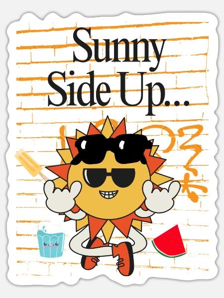 Sunny Side Up Sun Cartoon - Sticker - white matte