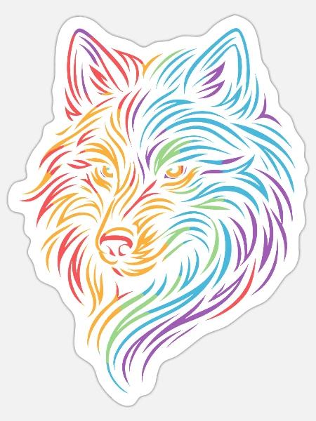 Rainbow Line Wolf Portrait - Sticker - white matte