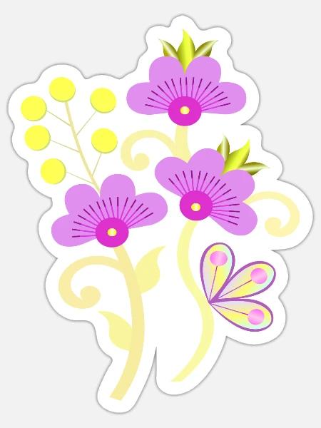 Purple Floral Bloom with Butterfly - Sticker - white matte