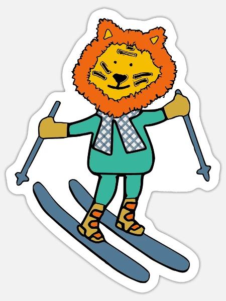 Liger skiing with fancy scarf - Sticker - white matte