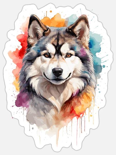Watercolor Alaskan Malamute Dog - Sticker - white matte