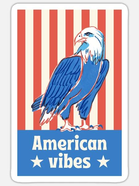 American Vibes T-Shirt - Patriotic Eagle Design - Sticker - white matte