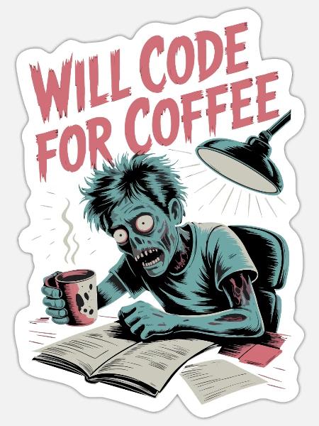 Code Zombie Craves Coffee - Sticker - white matte