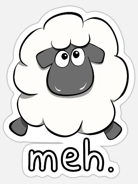 Meh Sheep Cartoon - Sticker - white matte
