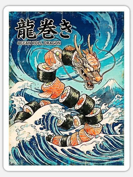 Ocean Roll Dragon - Sticker - white matte