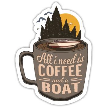 Coffee Motor Boat Cartoon - Sticker - white matte - Front