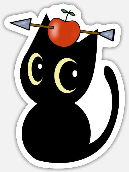 Funny Black Cat Is Playing William Tell With An - Sticker - white matte