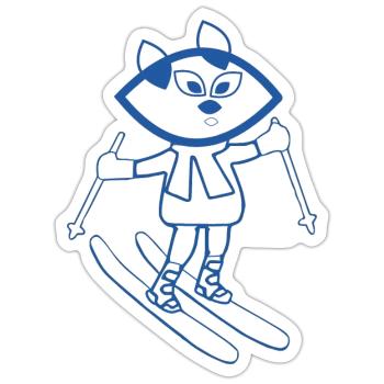 Blue cat skiing - Sticker - white matte - Front