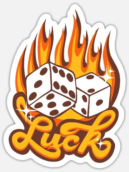 Flaming Dice Luck  - Sticker - white matte