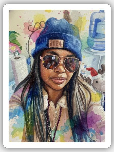 Vivid Watercolor Portrait in Streetwear - Sticker - white matte
