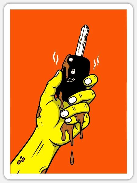 Melting Key Grip on Orange - Sticker - white matte