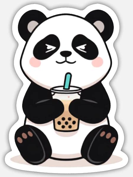 Panda Bubble Tea Cozy Charm - Sticker - white matte
