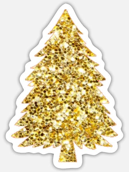 Golden Glitter Christmas Tree - Sticker - white matte