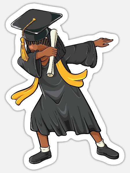 Afro Dabbing Girl Class of 2026 Graduation Black - Sticker - white matte