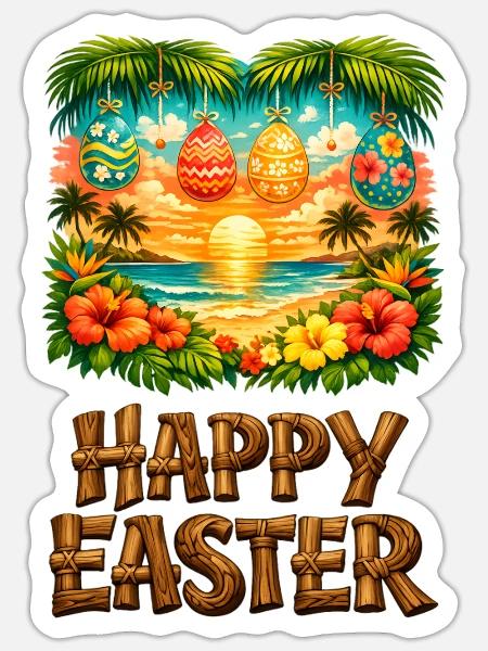 Tropical Easter Sunset Egg Art - Sticker - white matte