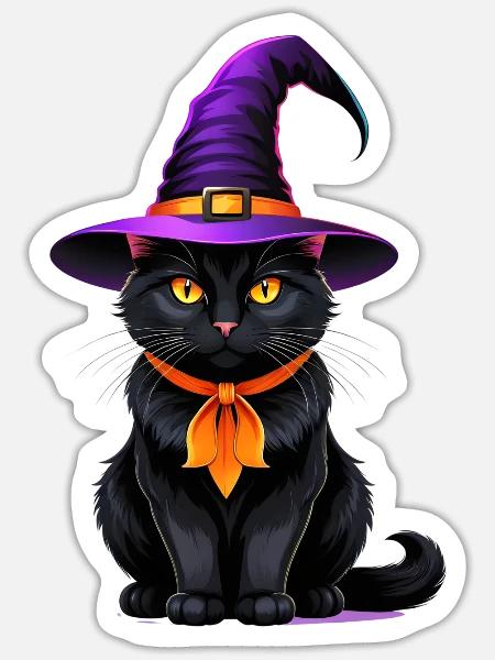 cat in wizard hat - Sticker - white matte