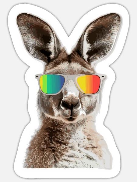 Funny Kangaroo with Sunglasses for a Kangaroo fan - Sticker - white matte