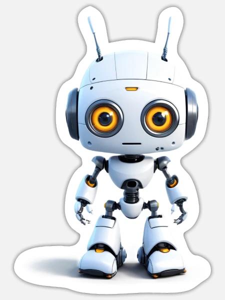 Adorable Little Robot with Sweet Front-Facing Gaze - Sticker - white matte